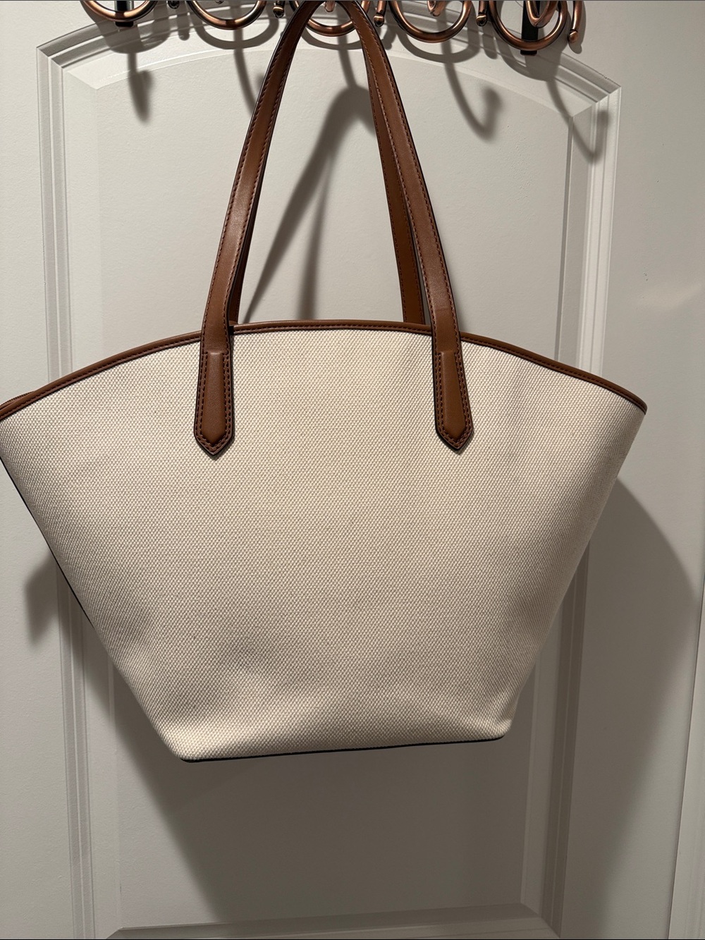 Michael Kors Canvas Tote | Cream & Cognac | Large Carryall - Picture 4 of 11